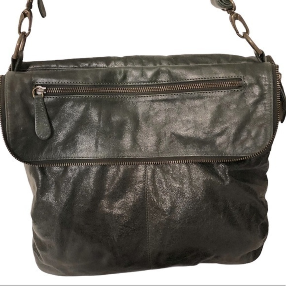 LATICO green leather two way messenger bag